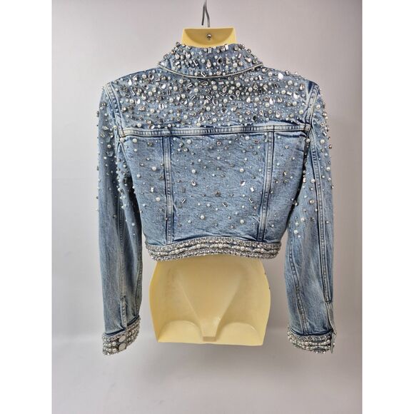 Alice + & Olivia Women's Nelson Crystal Embellished Denim Jean Jacket Size Small - Picture 4 of 6
